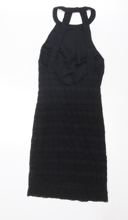 Topshop Womens Black Nylon Shift Size 8 Halter Button - Open Back