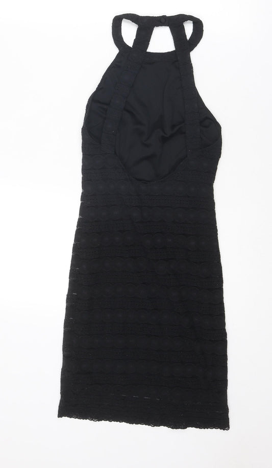 Topshop Womens Black Nylon Shift Size 8 Halter Button - Open Back