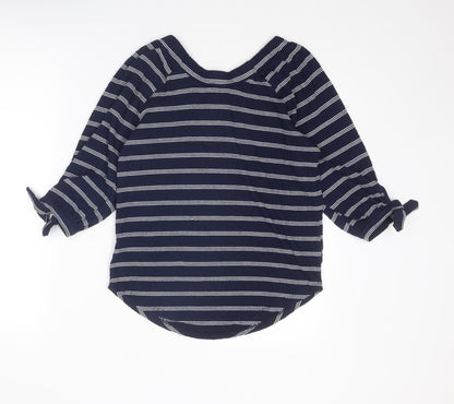 M&Co Womens Blue Striped Polyester Basic Blouse Size 8 Round Neck