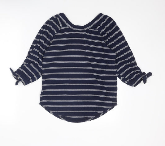 M&Co Womens Blue Striped Polyester Basic Blouse Size 8 Round Neck