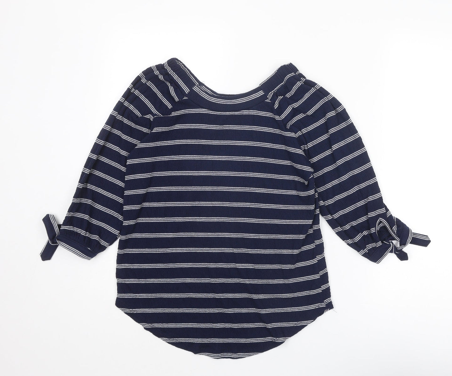 M&Co Womens Blue Striped Polyester Basic Blouse Size 8 Round Neck