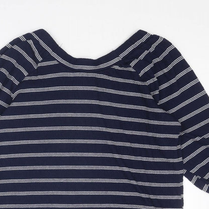 M&Co Womens Blue Striped Polyester Basic Blouse Size 8 Round Neck