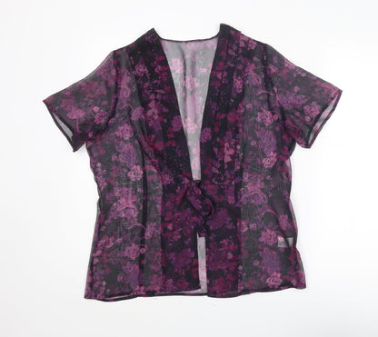 Bonmarché Womens Purple Floral Polyester Kimono Blouse Size 16 V-Neck