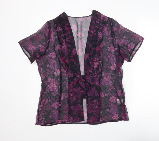 Bonmarché Womens Purple Floral Polyester Kimono Blouse Size 16 V-Neck