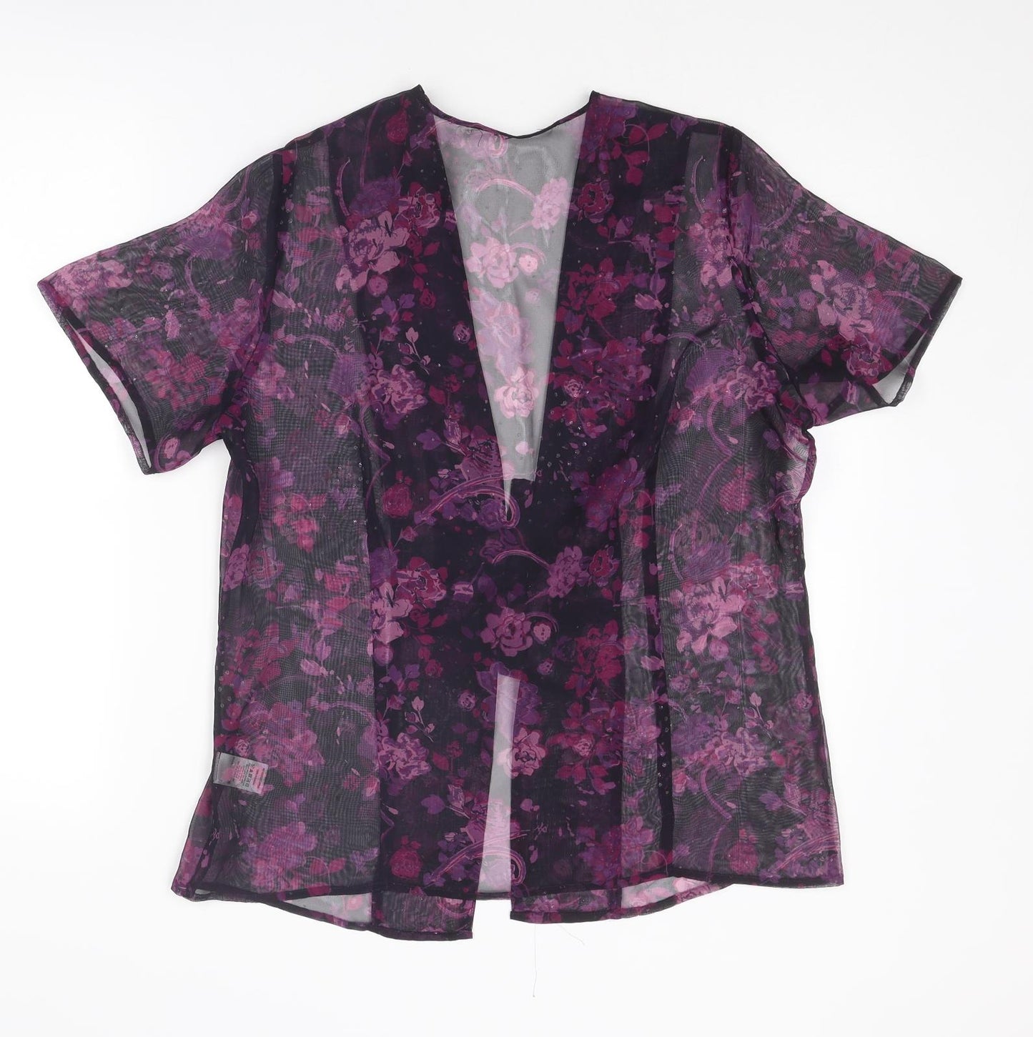 Bonmarché Womens Purple Floral Polyester Kimono Blouse Size 16 V-Neck