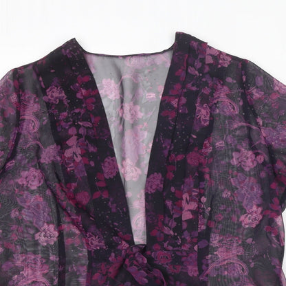 Bonmarché Womens Purple Floral Polyester Kimono Blouse Size 16 V-Neck