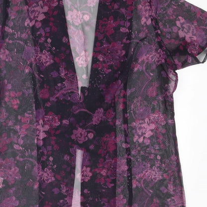 Bonmarché Womens Purple Floral Polyester Kimono Blouse Size 16 V-Neck