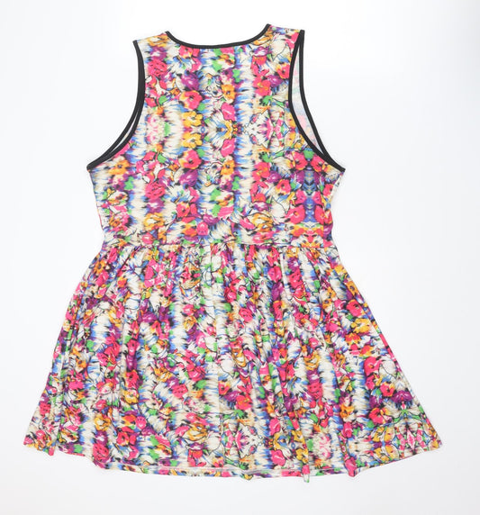 Topshop Womens Multicoloured Floral Polyester Tank Dress Size 16 Round Neck Pullover