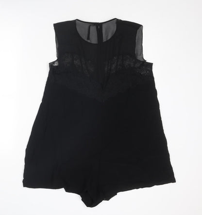 Zara Womens Black Polyester Playsuit One-Piece Size L L3 in Zip