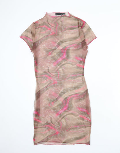 PRETTYLITTLETHING Womens Multicoloured Geometric Polyester Bodycon Size 12 Mock Neck Pullover