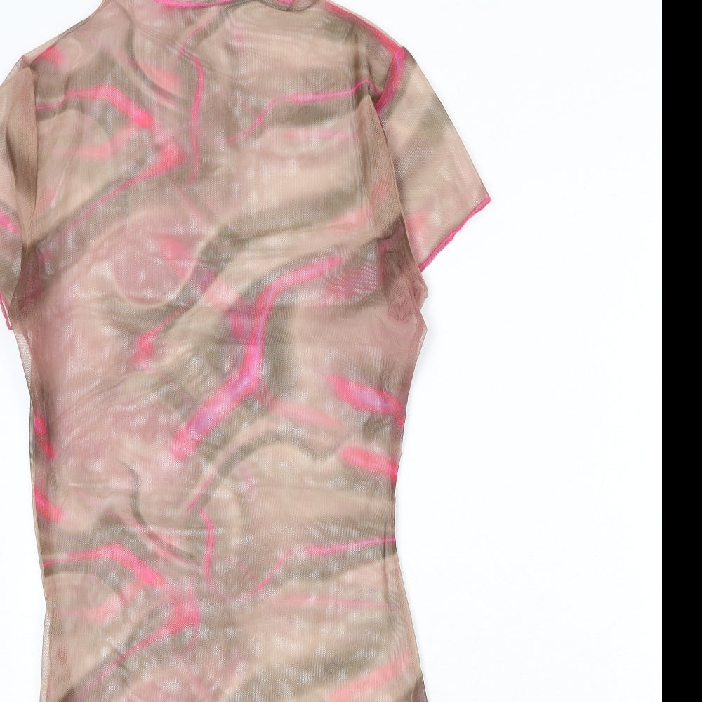 PRETTYLITTLETHING Womens Multicoloured Geometric Polyester Bodycon Size 12 Mock Neck Pullover