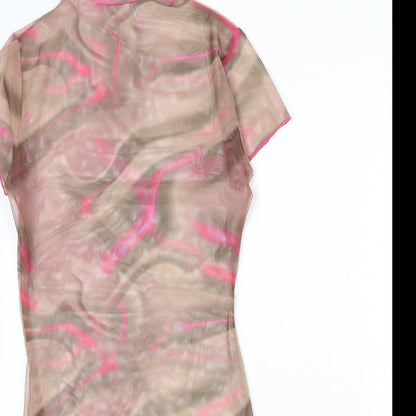 PRETTYLITTLETHING Womens Multicoloured Geometric Polyester Bodycon Size 12 Mock Neck Pullover