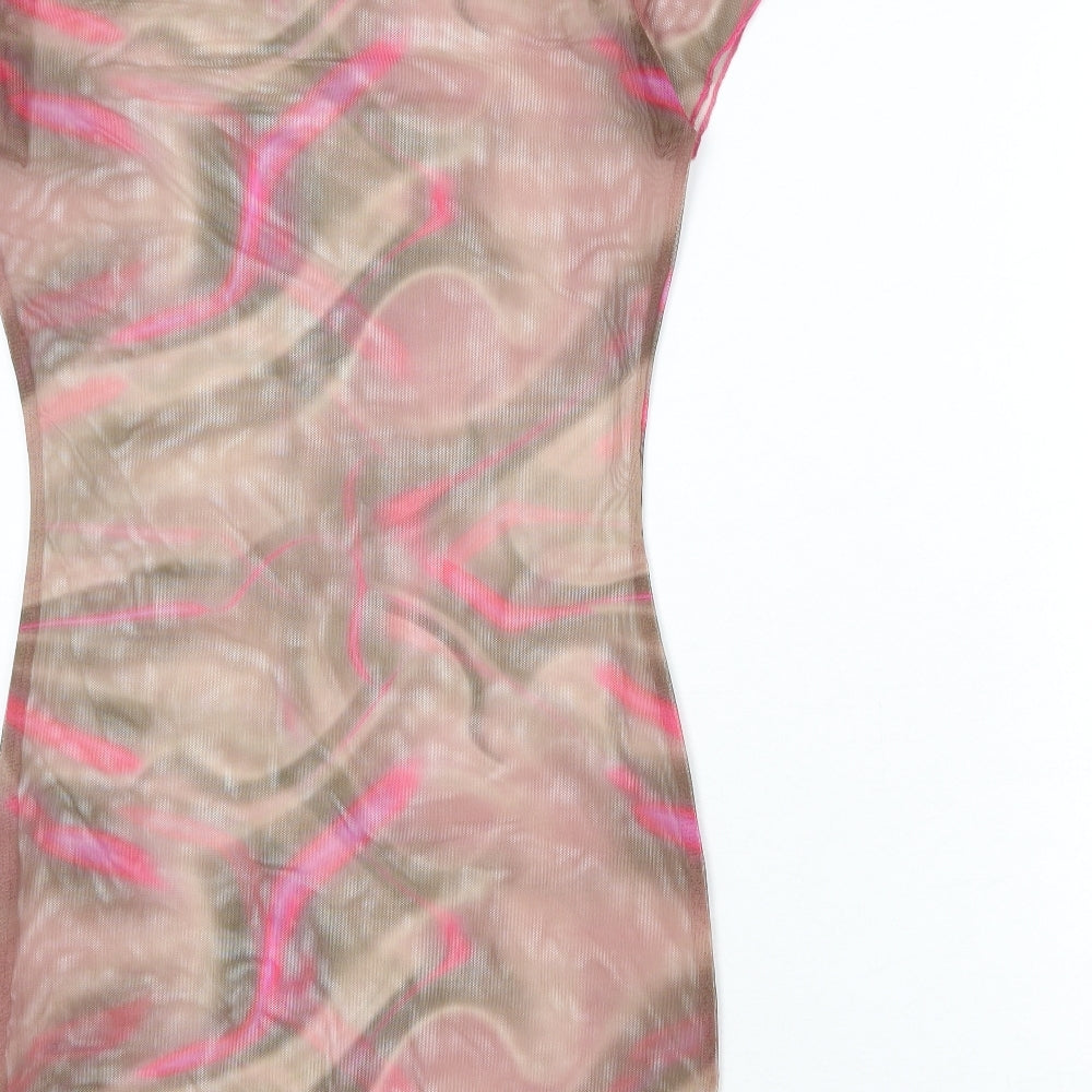 PRETTYLITTLETHING Womens Multicoloured Geometric Polyester Bodycon Size 12 Mock Neck Pullover