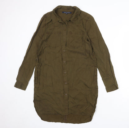 French Connection Womens Green Lyocell Shirt Dress Size 10 Collared Button