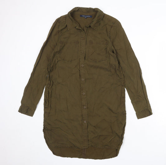 French Connection Womens Green Lyocell Shirt Dress Size 10 Collared Button