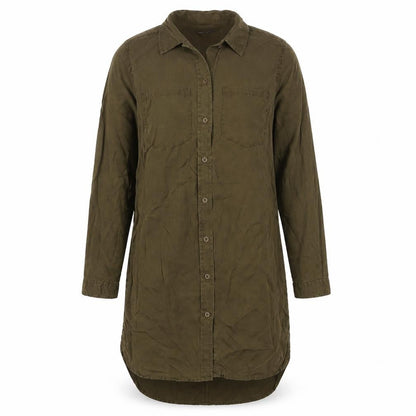 French Connection Womens Green Lyocell Shirt Dress Size 10 Collared Button