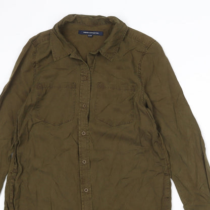 French Connection Womens Green Lyocell Shirt Dress Size 10 Collared Button