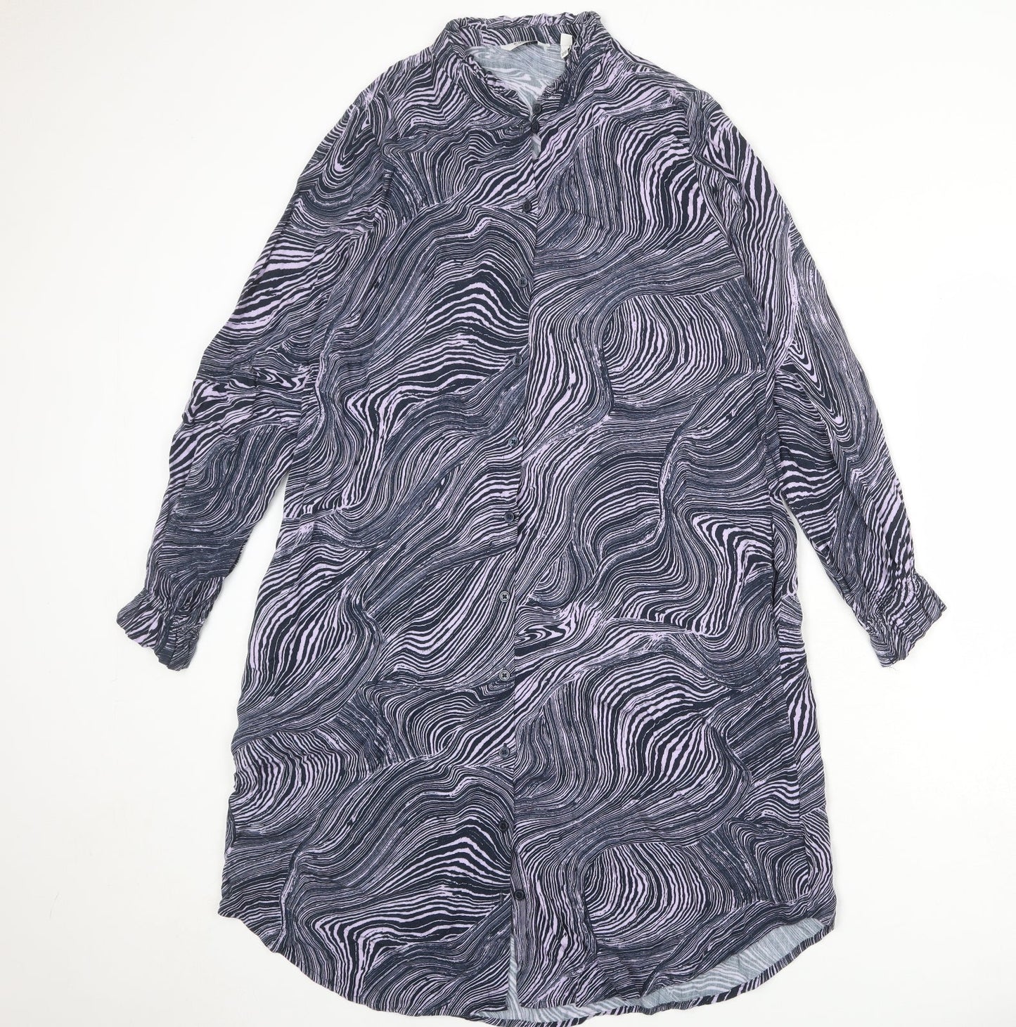 b.young Womens Blue Geometric Viscose Shirt Dress Size 12 Round Neck Button