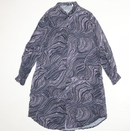 b.young Womens Blue Geometric Viscose Shirt Dress Size 12 Round Neck Button