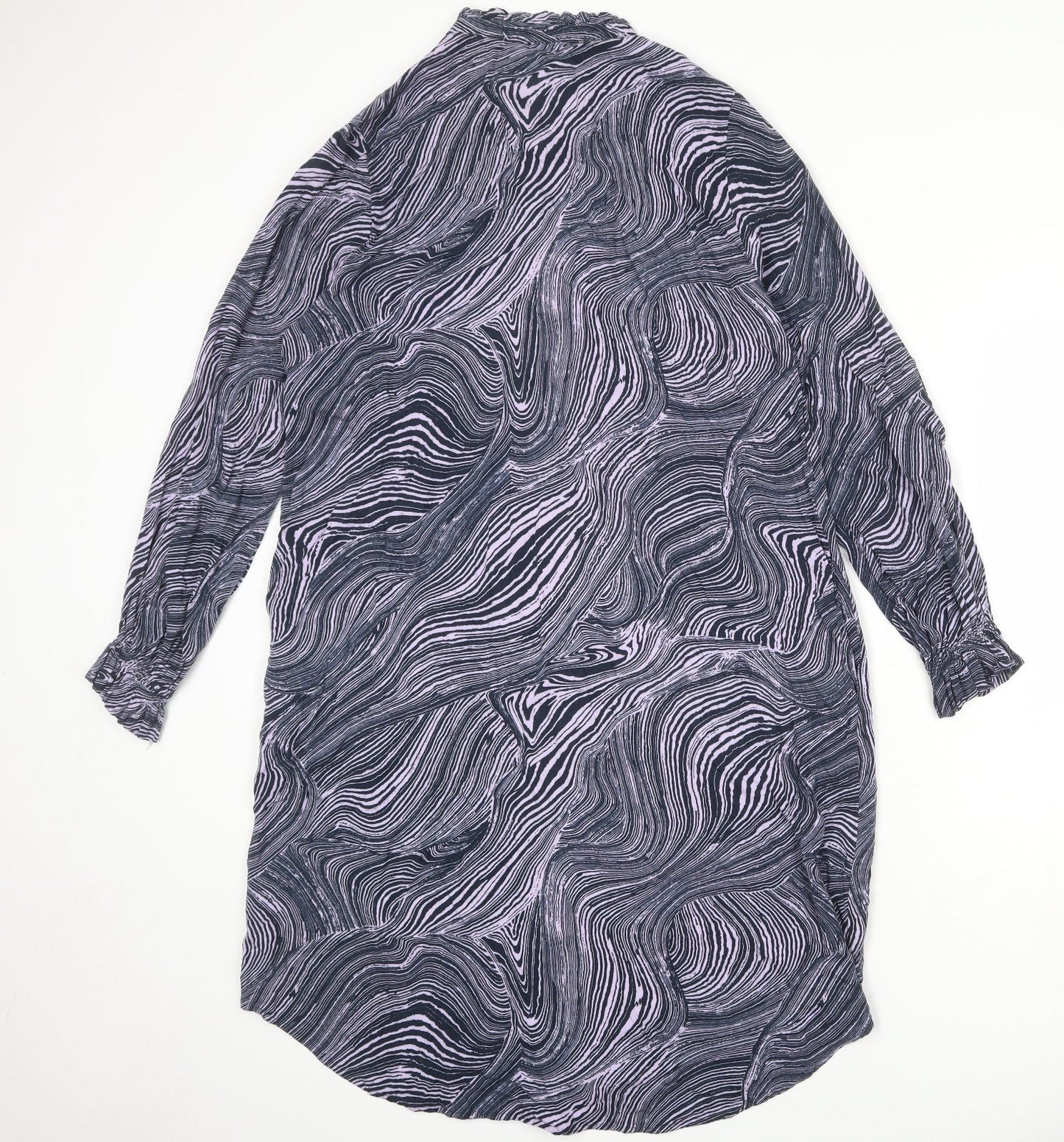 b.young Womens Blue Geometric Viscose Shirt Dress Size 12 Round Neck Button