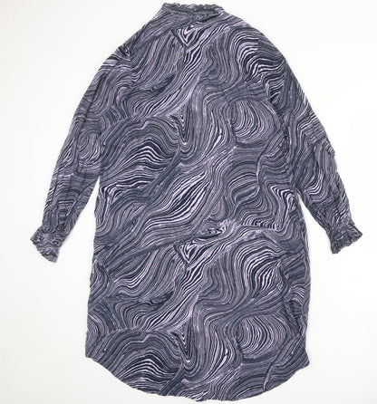 b.young Womens Blue Geometric Viscose Shirt Dress Size 12 Round Neck Button