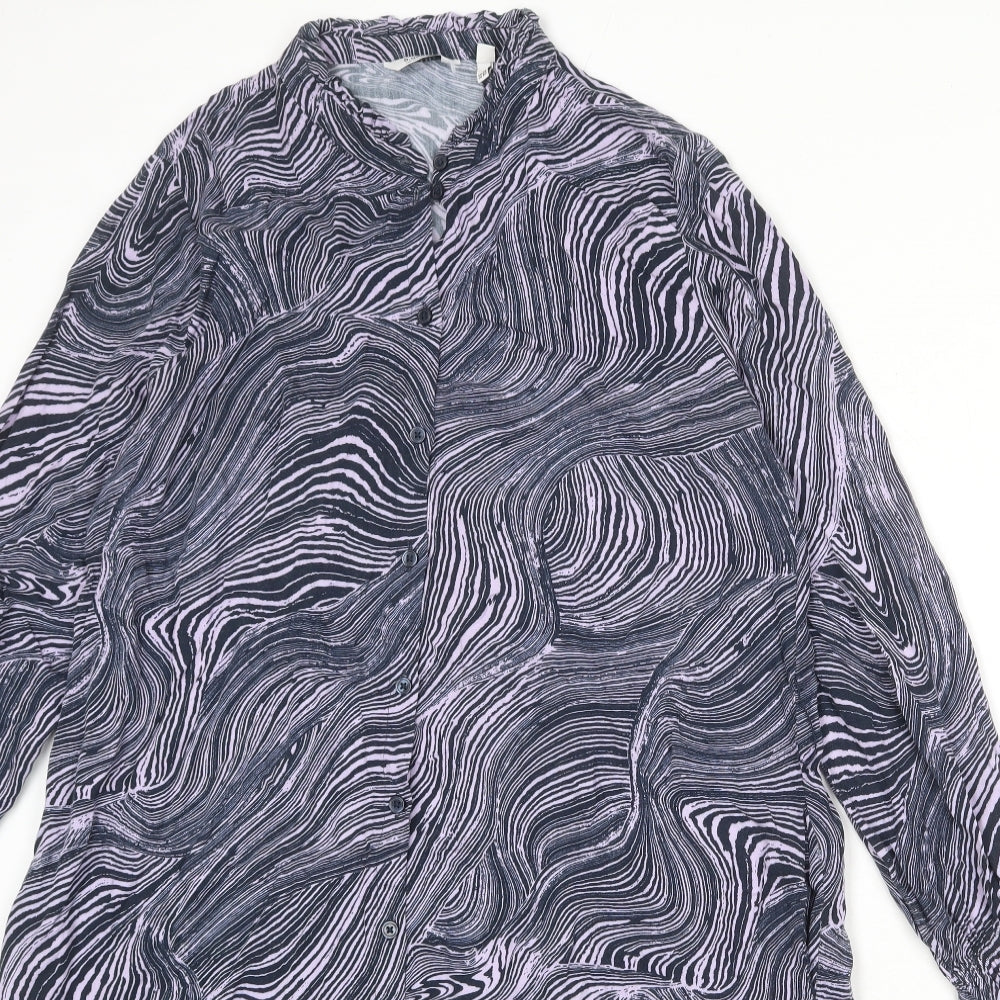 b.young Womens Blue Geometric Viscose Shirt Dress Size 12 Round Neck Button