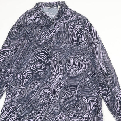 b.young Womens Blue Geometric Viscose Shirt Dress Size 12 Round Neck Button