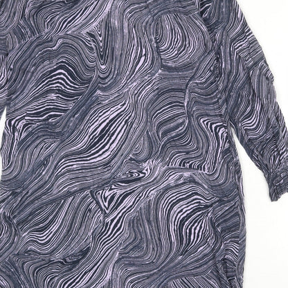 b.young Womens Blue Geometric Viscose Shirt Dress Size 12 Round Neck Button