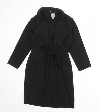 ASOS Womens Black Polyester Jacket Dress Size 6 V-Neck Tie