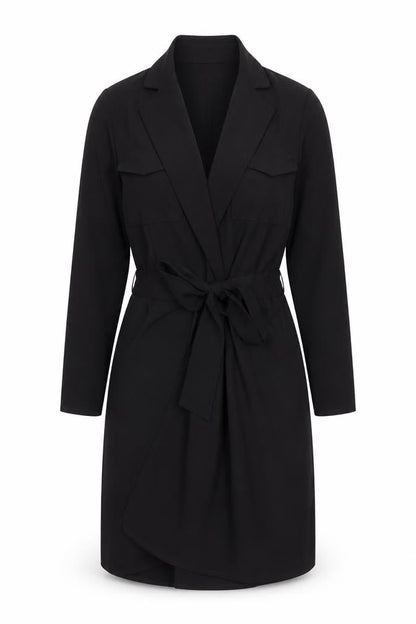 ASOS Womens Black Polyester Jacket Dress Size 6 V-Neck Tie