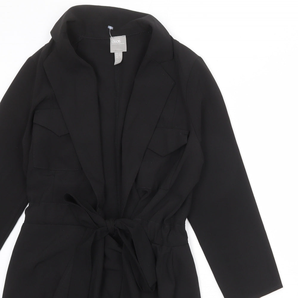 ASOS Womens Black Polyester Jacket Dress Size 6 V-Neck Tie