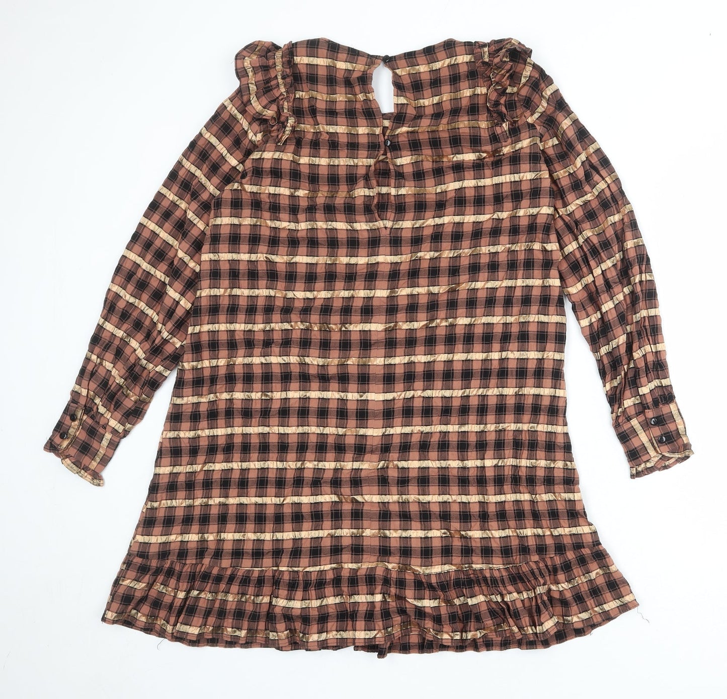 Zara Womens Multicoloured Plaid Viscose A-Line Size M Round Neck Button