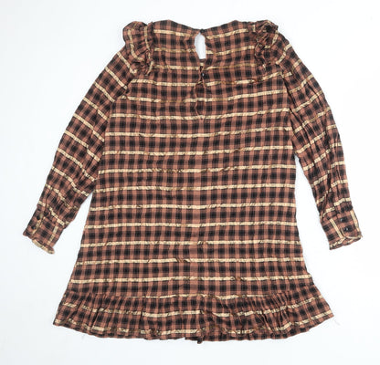 Zara Womens Multicoloured Plaid Viscose A-Line Size M Round Neck Button