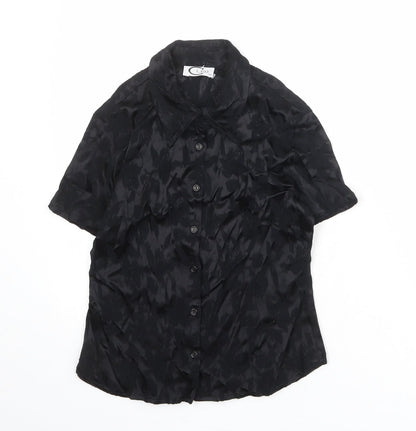 LEO Womens Black Viscose Basic Button-Up Size 10 Collared
