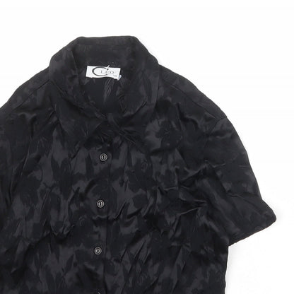 LEO Womens Black Viscose Basic Button-Up Size 10 Collared