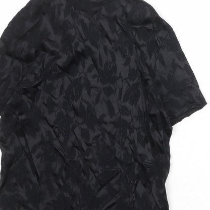 LEO Womens Black Viscose Basic Button-Up Size 10 Collared