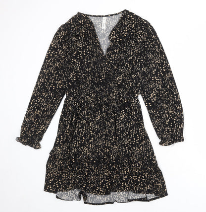 Mango Womens Black Geometric Polyester A-Line Size 8 V-Neck Pullover