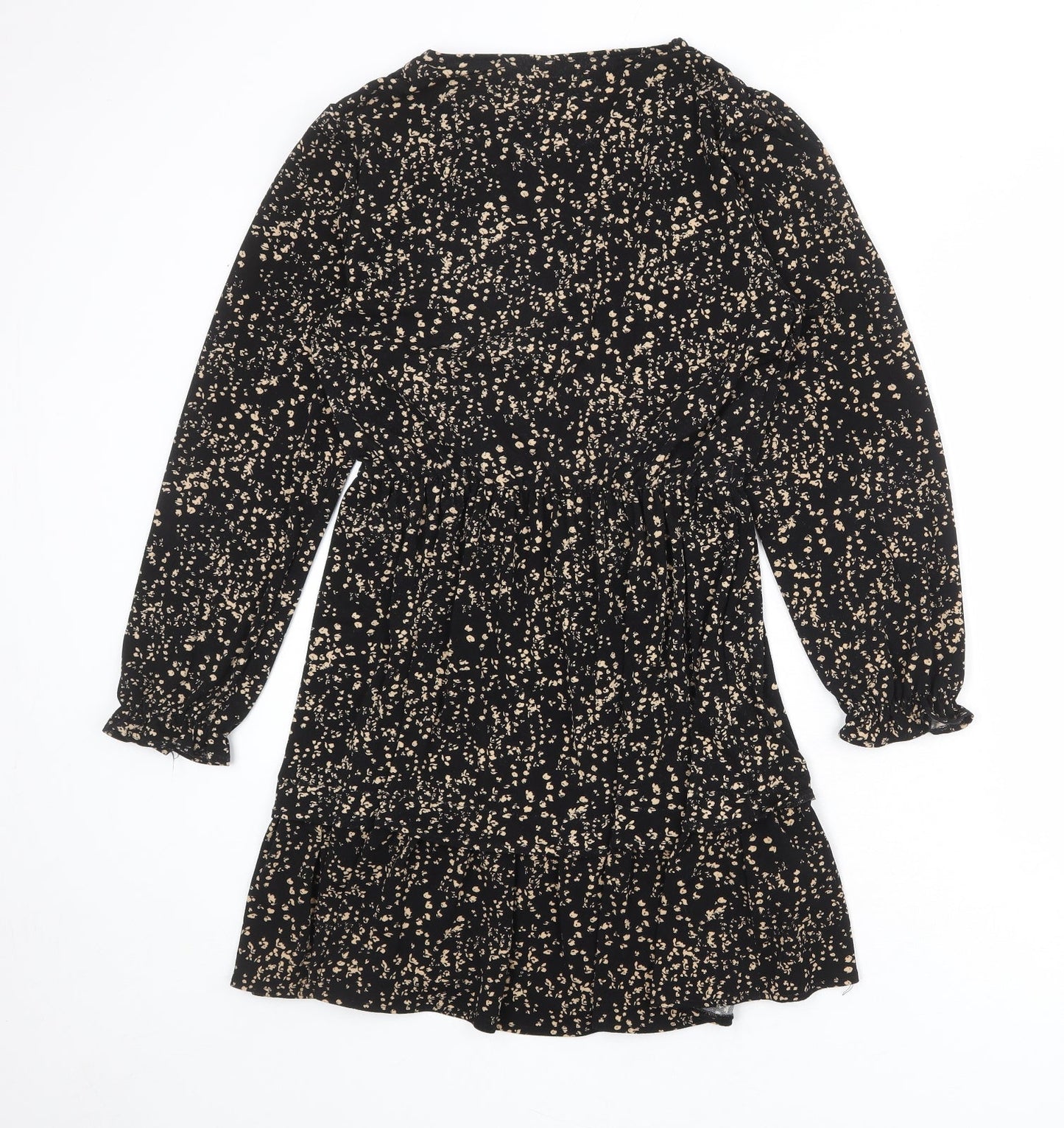 Mango Womens Black Geometric Polyester A-Line Size 8 V-Neck Pullover