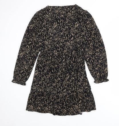 Mango Womens Black Geometric Polyester A-Line Size 8 V-Neck Pullover