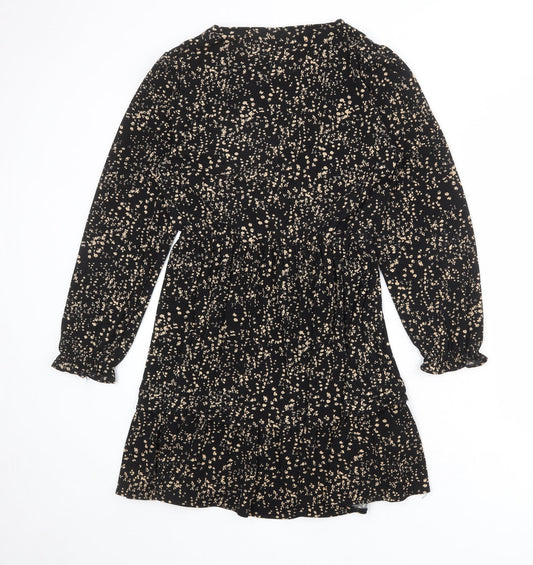Mango Womens Black Geometric Polyester A-Line Size 8 V-Neck Pullover