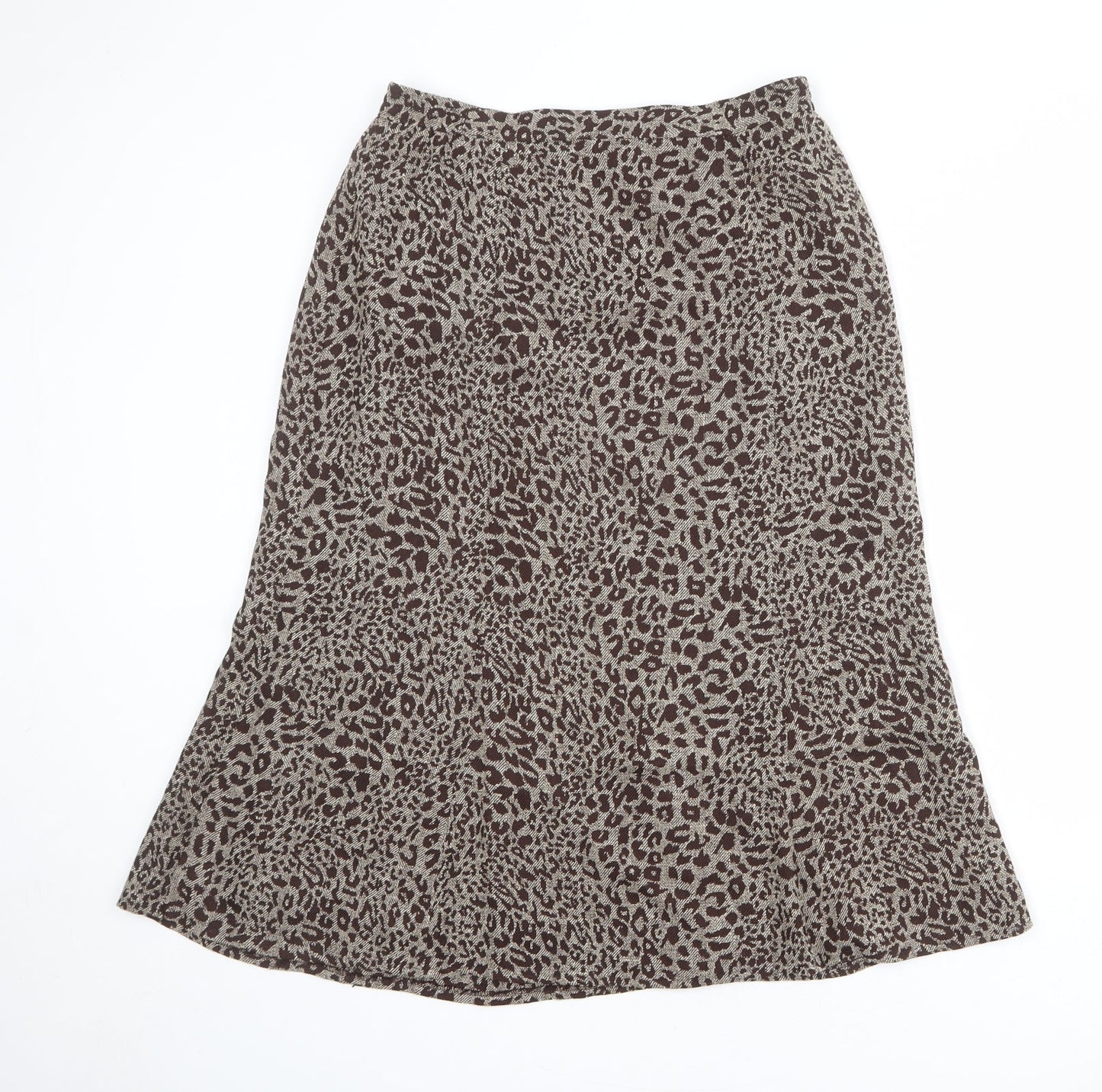 Oscar B Womens Brown Animal Print Polyester A-Line Skirt Size 14 Zip - Leopard pattern
