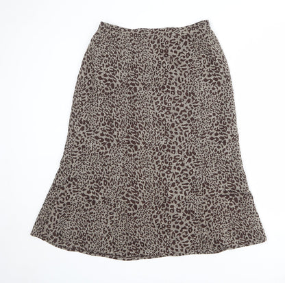 Oscar B Womens Brown Animal Print Polyester A-Line Skirt Size 14 Zip - Leopard pattern