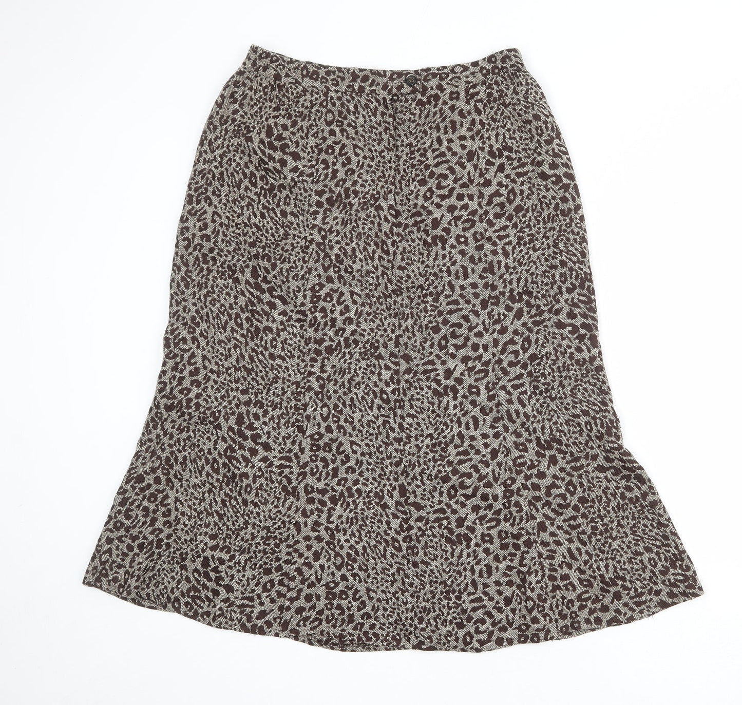 Oscar B Womens Brown Animal Print Polyester A-Line Skirt Size 14 Zip - Leopard pattern