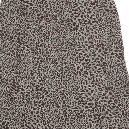 Oscar B Womens Brown Animal Print Polyester A-Line Skirt Size 14 Zip - Leopard pattern