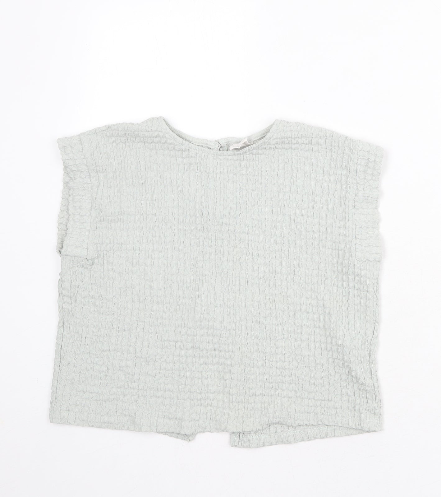 Zara Girls Blue Polyester Basic Blouse Size 10 Years Round Neck Button