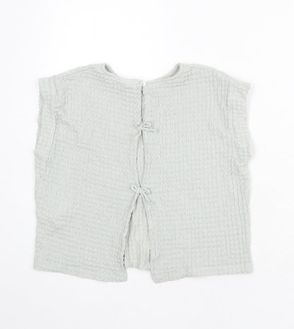 Zara Girls Blue Polyester Basic Blouse Size 10 Years Round Neck Button