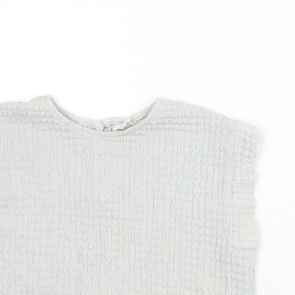 Zara Girls Blue Polyester Basic Blouse Size 10 Years Round Neck Button