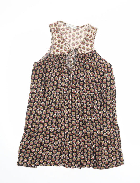 Pull&Bear Womens Multicoloured Geometric Viscose Shift Size XS Round Neck Tie