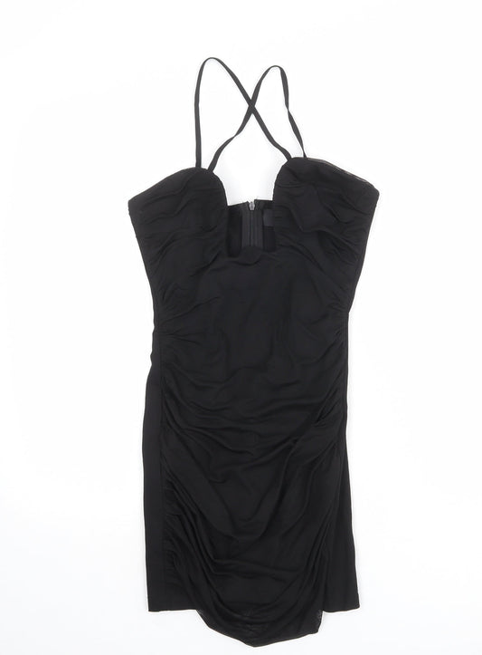 Misspap Womens Black Polyester Mini Size 6 Sweetheart Zip