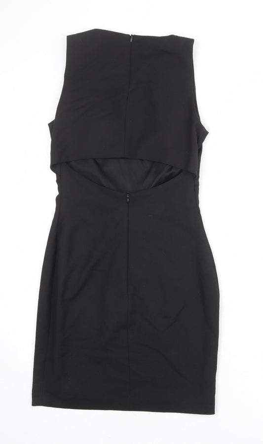 Zara Womens Black Polyester Shift Size S Round Neck Zip